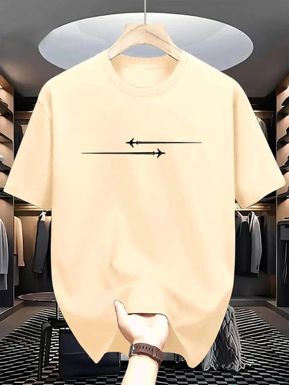 Summer Men's 100% Cotton Casual Loose Large Creative Airplane Pattern Printed Comfortable Sports Round Neck Short Sleeve T-shirt