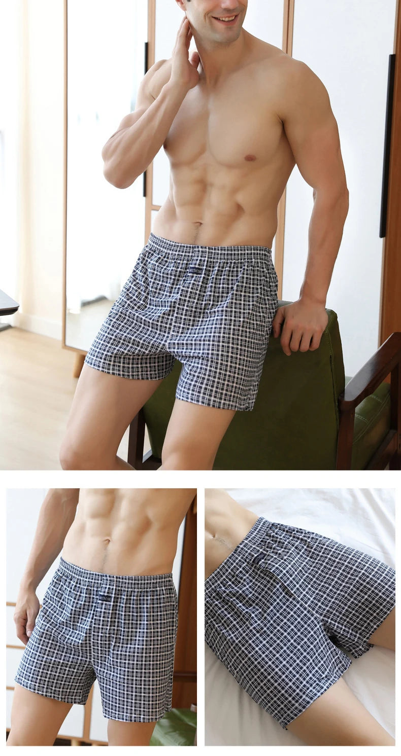 4pcs Male Arrow Pants Men Cotton Plaid Boxers Shorts Loose Mid-Waisted Men's Plus Size Underwear Homewear Comfortable Panties