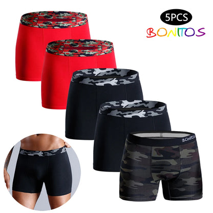 5pcs Men Underwear Print Boxers Men's Panties Camouflage Mens Underpants Cotton Male Boxershorts Sexy Man Trunks Gift