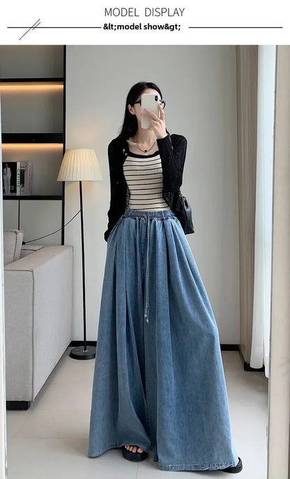 2024 Autumn New Loose-Fit Plus Size Women's Jeans Slimming Wide-Leg Ground-Length Simple Style Casual Ladies Pants