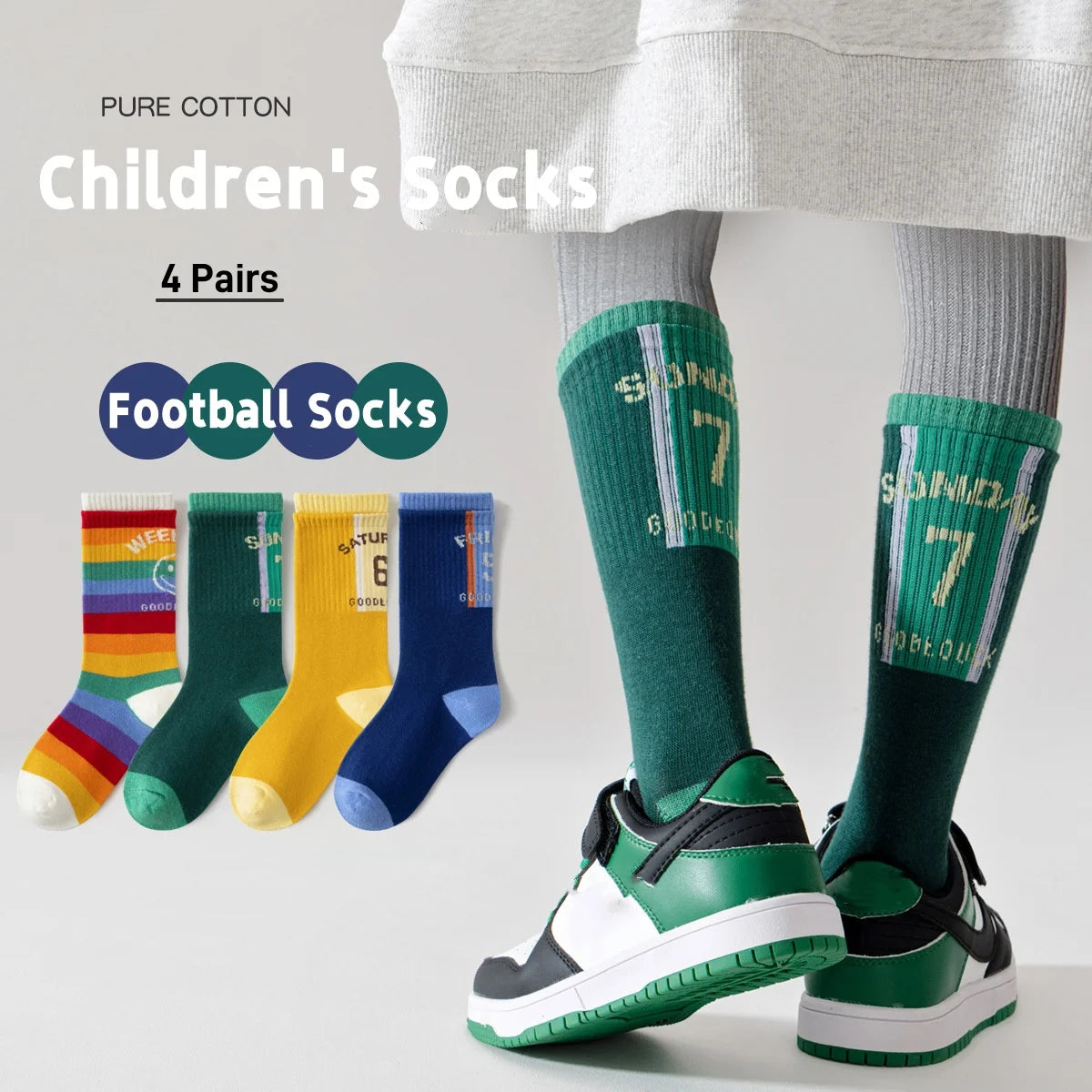 4 Pairs Children's Long Socks Boys Geometric Tennis Socks Soccer Socks Autumn Winter Teenager Basketball Socks Knee Sock