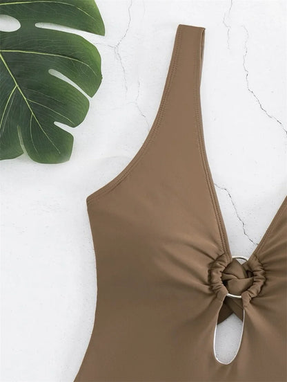Twisted Hollow Out Bikini Micro Monokini Rings Sexy Deep-V Swimsuit Women Swimwear One-piece Beach Bathing Suit Vacation Outfits