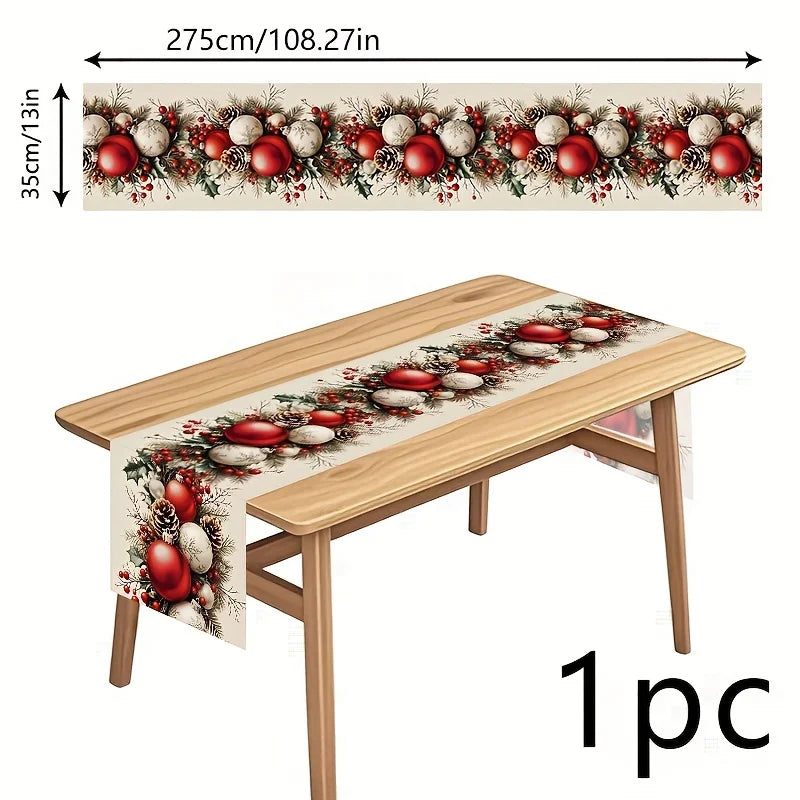 1pc Festive Christmas Table Runner - Polyester, Rectangular Holiday Table Decor for Home and Gift Giving, Christmas Decorations